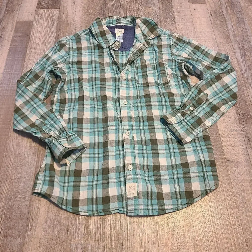 Carters 10/12 boys button down plaid long sleeve shirt
